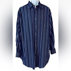 Murano Men's Size 2XLT Flip Cuff Long Sleeve Shirt Striped European Fabric Navy